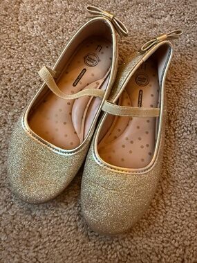 wonder nation Gold Glitter Mary Jane Flats with Bow Accent
